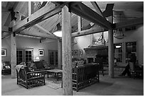 John Muir Lodge lounge. Kings Canyon National Park, California, USA. (black and white)