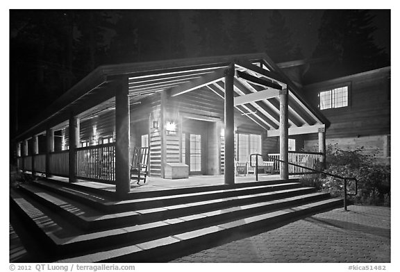 John Muir Lodge by night. Kings Canyon National Park (black and white)
