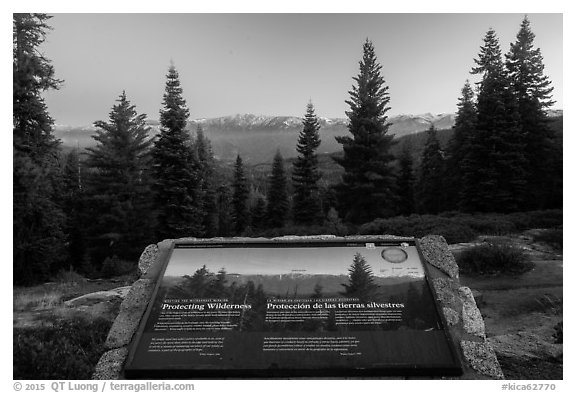 Protecting Wilderness interpretive sign. Kings Canyon National Park (black and white)
