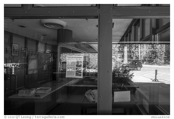 Window reflexion, Kings Canyon Visitor Center. Kings Canyon National Park, California, USA.