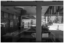 Window reflexion, Kings Canyon Visitor Center. Kings Canyon National Park ( black and white)