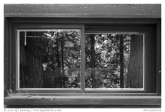 Window reflexion, Cedar Grove Visitor Center. Kings Canyon National Park (black and white)