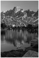 Peak reflected in Kearsarge Lake, evening. Kings Canyon National Park ( black and white)