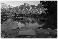 Tent next to Kearsarge Lakes. Kings Canyon National Park ( black and white)