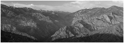 Kings River Gorge, sunset. Kings Canyon National Park (Panoramic black and white)