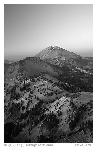 Mt Diller, Pilot Pinnacle, and Lassen Peak from Brokeoff Mountain, sunset. Lassen Volcanic National Park, California, USA.