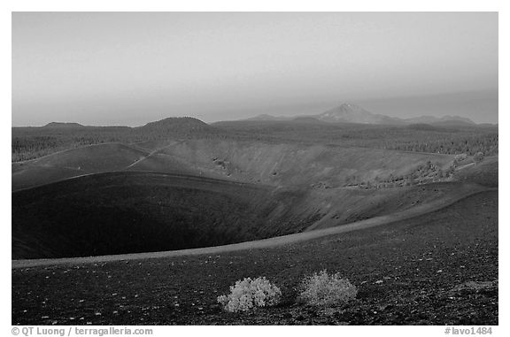 Crater at top of Cinder cone, dawn. Lassen Volcanic National Park (black and white)
