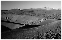 Cinder cone crater and Lassen Peak, early morning. Lassen Volcanic National Park, California, USA. (black and white)