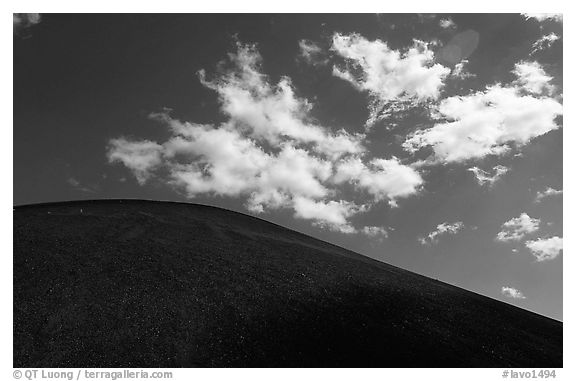 Smooth cinder cone profile and clouds. Lassen Volcanic National Park (black and white)