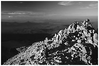 Hikers on Summit of Lassen Peak. Lassen Volcanic National Park, California, USA. (black and white)