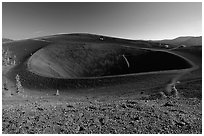 Crater on top of cinder cone. Lassen Volcanic National Park, California, USA. (black and white)