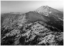 Chain of peaks leading to Lassen Peak, sunset. Lassen Volcanic National Park, California, USA. (black and white)