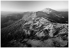 Chain of mountains around Lassen Peak, late afternoon. Lassen Volcanic National Park, California, USA. (black and white)