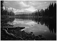 Reflection lake and Chaos Crags, sunset. Lassen Volcanic National Park ( black and white)