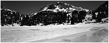 Turquoise color in ice melt below Lassen Peak. Lassen Volcanic National Park (Panoramic black and white)