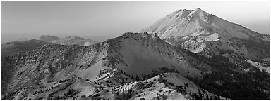 Lassen Peak at sunset. Lassen Volcanic National Park (Panoramic black and white)