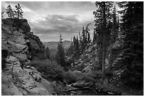 Kings Creek before drop off at sunset. Lassen Volcanic National Park ( black and white)