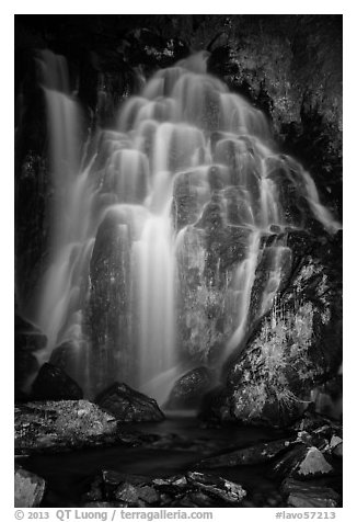 Kings Creek Falls at night. Lassen Volcanic National Park (black and white)