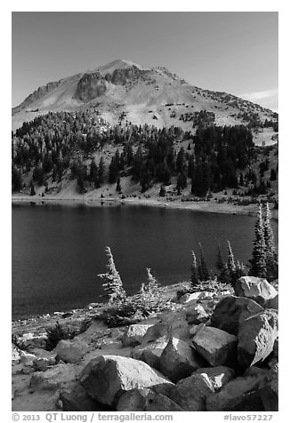 Lake Helen and Lassen Peak, late summer. Lassen Volcanic National Park (black and white)