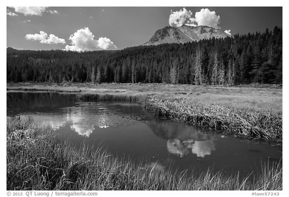 Lassen Peak above Hat Lake, late summer. Lassen Volcanic National Park (black and white)