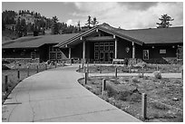 Kohm Yah-mah-nee Visitor Center. Lassen Volcanic National Park ( black and white)