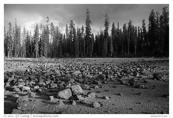 Boulders in dried lake. Lassen Volcanic National Park (black and white)