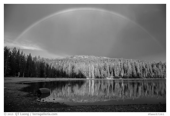 Stormy sky and rainbow, Juniper Lake. Lassen Volcanic National Park (black and white)
