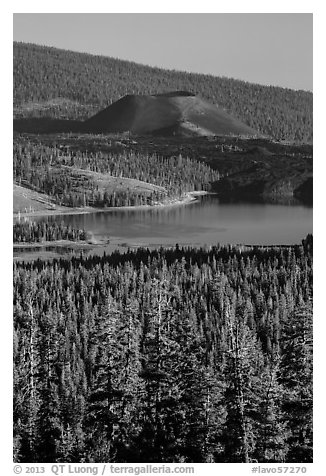 Cinder Cone and Snag Lake from Inspiration Point. Lassen Volcanic National Park (black and white)