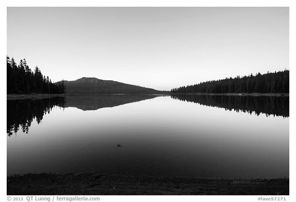 Juniper Lake at dawn. Lassen Volcanic National Park (black and white)