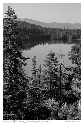 Juniper Lake from above. Lassen Volcanic National Park (black and white)