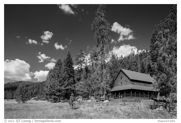 Drakesbad Ranch and Warner Valley. Lassen Volcanic National Park (black and white)