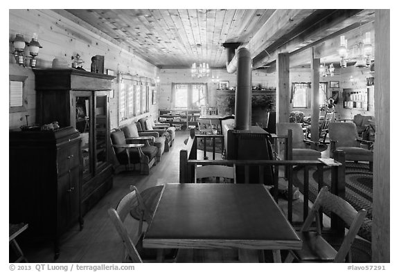 Lobby room, Drakesbad. Lassen Volcanic National Park (black and white)