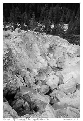 Colorful rocks in steam vent, Devils Kitchen. Lassen Volcanic National Park (black and white)