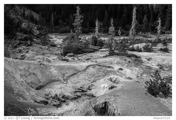 Devils Kitchen geothermal area. Lassen Volcanic National Park (black and white)