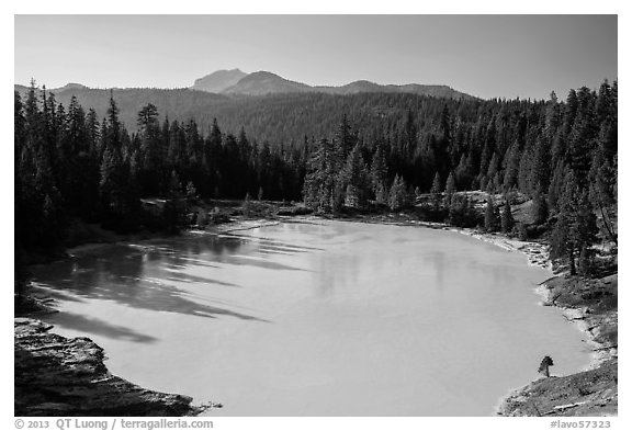 Boiling Springs Lake and Lassen Peak. Lassen Volcanic National Park (black and white)