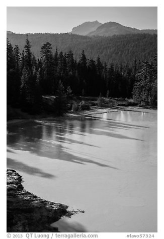 Shadows in Boiling Springs Lake and Lassen Peak. Lassen Volcanic National Park (black and white)