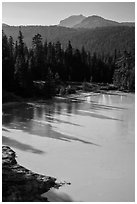 Shadows in Boiling Springs Lake and Lassen Peak. Lassen Volcanic National Park ( black and white)