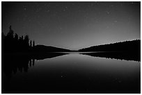 Juniper Lake at night after moonset. Lassen Volcanic National Park ( black and white)