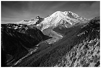 Emmons Glacier and Mt Rainier from Sunrise, morning. Mount Rainier National Park ( black and white)