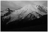 North Face of Mt Rainier, sunrise. Mount Rainier National Park, Washington, USA. (black and white)