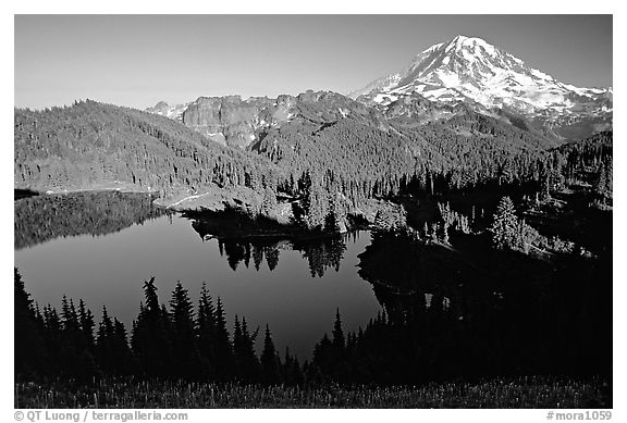 Eunice Lake and Mt Rainier, afternoon. Mount Rainier National Park (black and white)