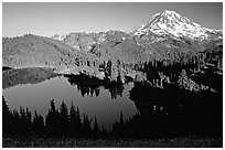 Eunice Lake and Mt Rainier, afternoon. Mount Rainier National Park, Washington, USA. (black and white)