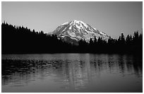 Mt Rainier above Eunice Lake, sunset. Mount Rainier National Park, Washington, USA. (black and white)