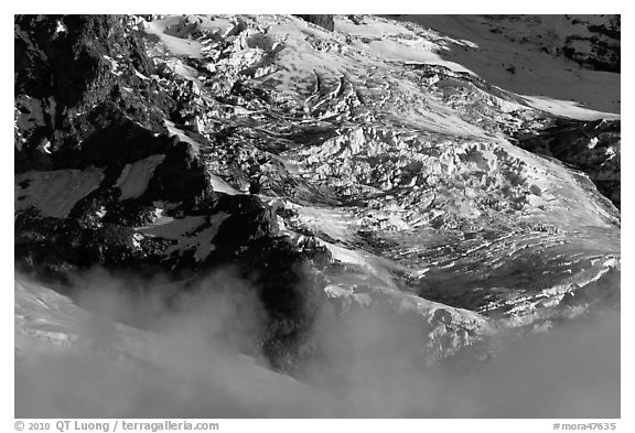 Glaciers and fog. Mount Rainier National Park, Washington, USA.