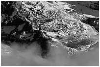 Glaciers and fog. Mount Rainier National Park, Washington, USA. (black and white)