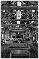 Paradise Inn Lobby. Mount Rainier National Park, Washington, USA. (black and white)