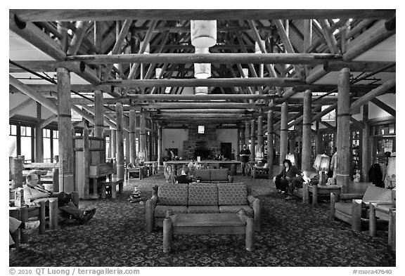 Interior of Paradise Inn. Mount Rainier National Park (black and white)