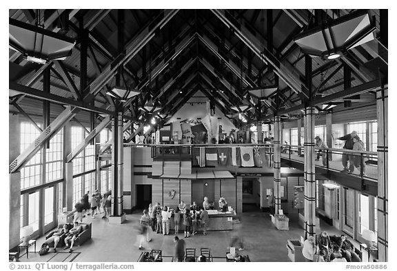 Inside Paradise Visitor Center. Mount Rainier National Park (black and white)