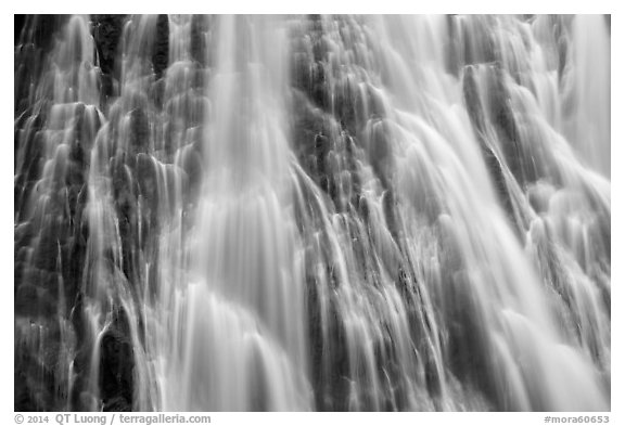 Section of Narada Falls with multiple water channels. Mount Rainier National Park (black and white)