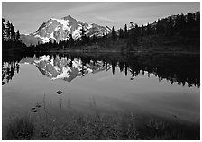 Mount Shuksan and Picture lake, sunset,  North Cascades National Park.  ( black and white)